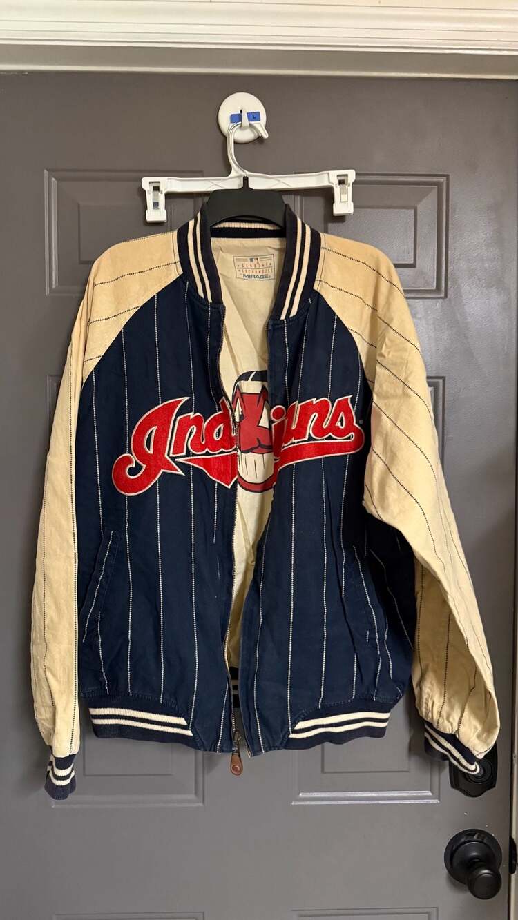 Vintage Mirage MLB Cleveland Indians Chief Wahoo Pinstripe Bomber Jacket